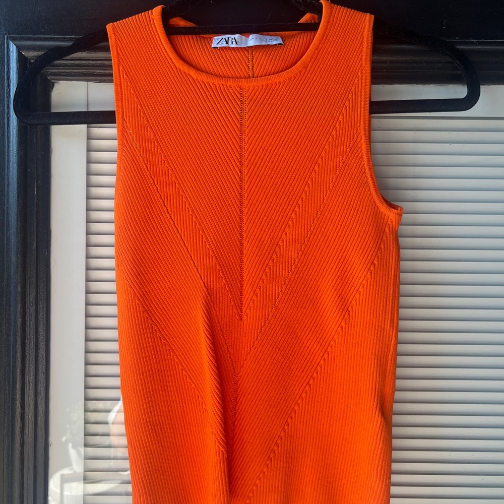 Zara Bright Orange Textured Tank